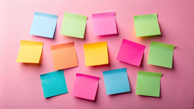 Photo bright and organized colorful sticky notes on a pink background perfect for planning and creative