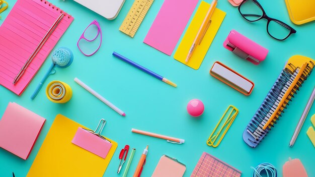 Bright Organized Creative Flat Lay of Office Supplies