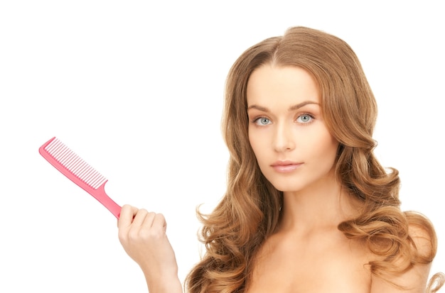 bright picture of beautiful woman with comb