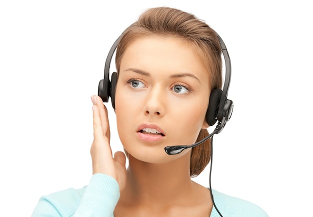 bright picture of friendly female helpline operator