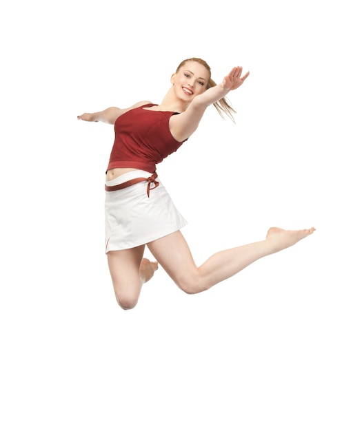 bright picture of happy jumping sporty girl