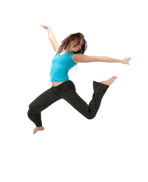 bright picture of happy jumping sporty girl