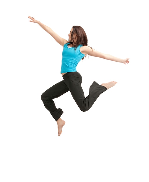 bright picture of happy jumping sporty girl