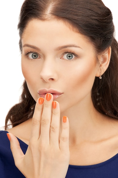 bright picture of happy woman with expression of surprise