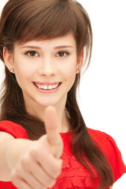 bright picture of lovely teenage girl with thumbs up