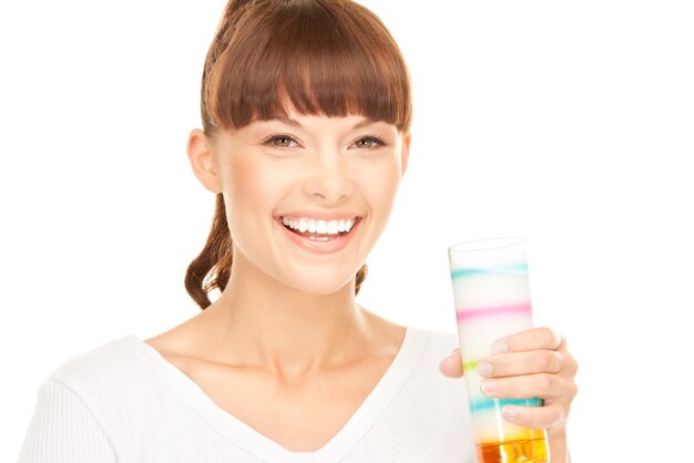 bright picture of lovely woman with glass of milk