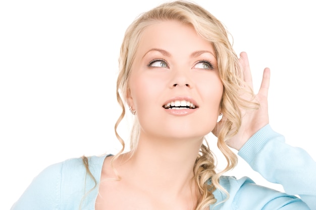 bright picture of young woman listening gossip