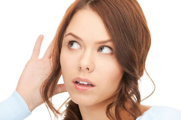 bright picture of young woman listening gossip