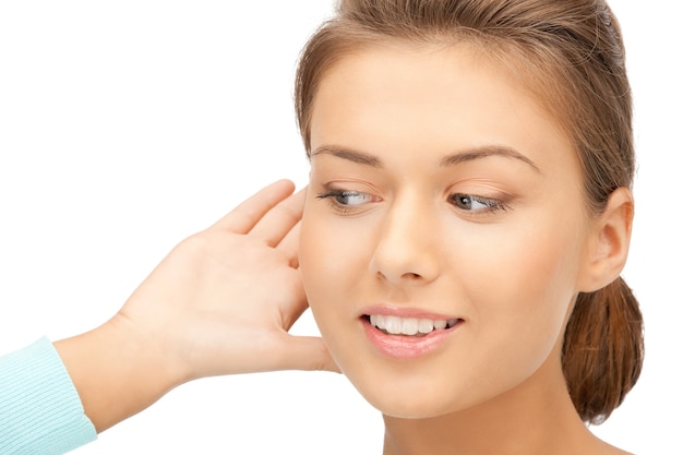 bright picture of young woman listening gossip