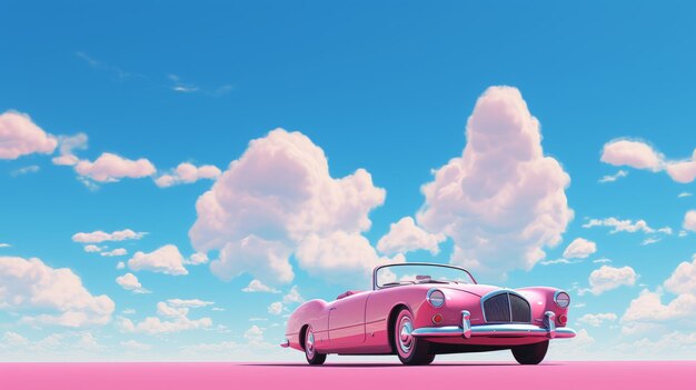 Bright Pink Car Close Up On Open Landscape Wallpaper