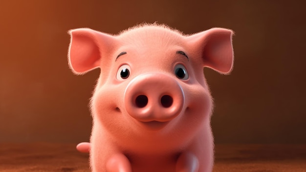 Bright pink cute piggy closeup AI generated