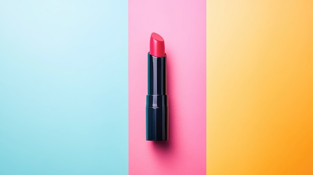 Photo bright pink lipstick against vibrant pastel backgrounds