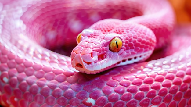 Photo bright pink snake with textured scales closeup view