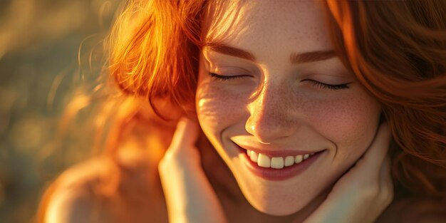 Bright Portrait of a Ginger Woman in Sunlit Outdoors