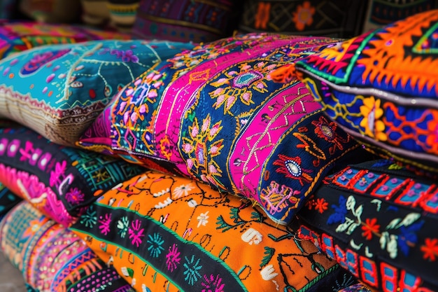 Bright Rajasthan cushion covers at Indian flea market