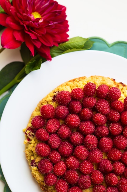 Bright raspberry cake on a plate