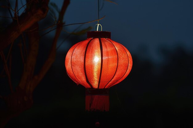 Photo bright red chinese lantern lighting up the night on chinese new year symbolizing joy and happiness