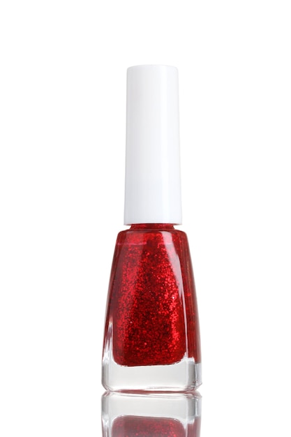 Bright red nail polish isolated on white