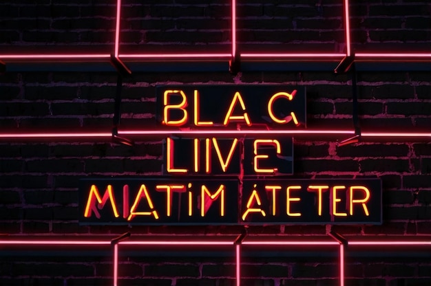 Photo bright red neon sign that says black lives matter on a brick wall background