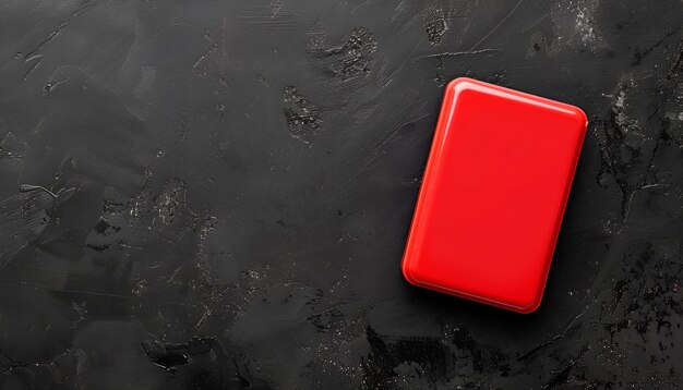 Bright red plastic magnet on black background top view with space for text