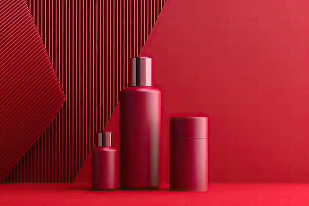 Bright Red Presentation with Magenta Stage Cosmetics Mockup