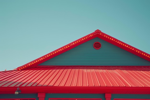 Photo bright red roof blue detailing clear sky background house exterior residential architecture