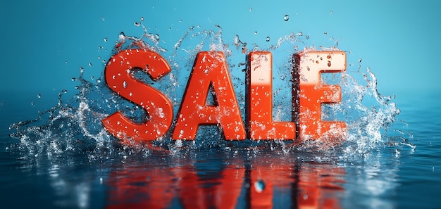 Photo bright red sale sign splashing in water symbolizing discounts and promotions perfect for advertising and marketing campaigns