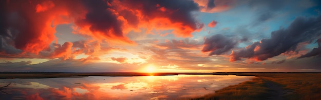 bright red sunset dramatic evening sky with clouds