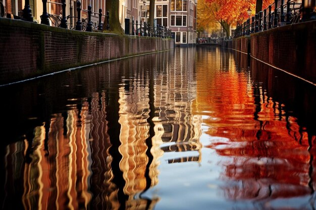 Photo bright reflections on a glassy urban canal