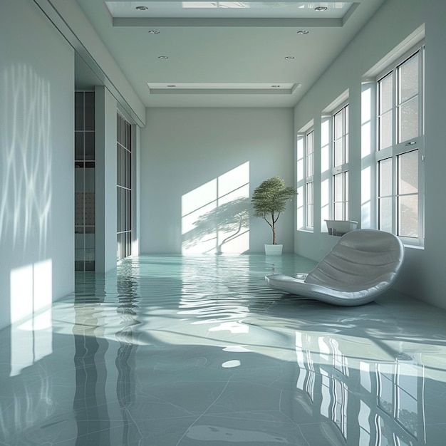 Bright room with water inside 3d rendering