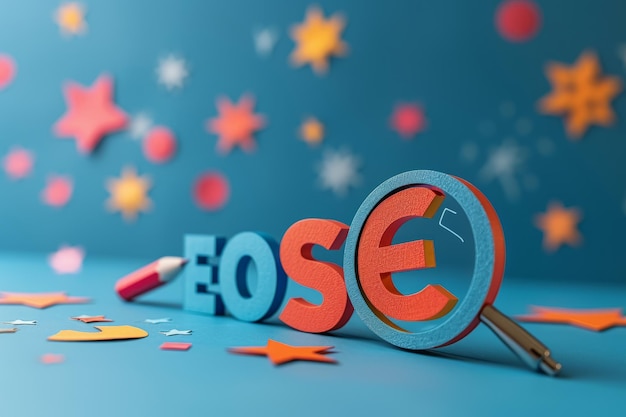 Bright seo concept with colorful letters on blue surface