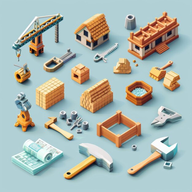 Photo bright set of creative tool and material icons for construction projects