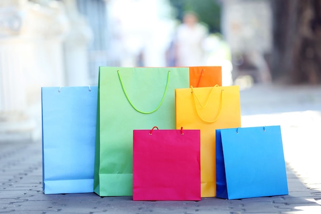 Bright shopping bags outdoors