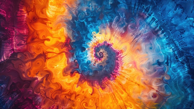 Bright spiralshaped background of dyed fabric in tie dye style