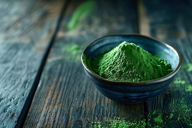 Bright Spirulina Powder in Blue Bowl