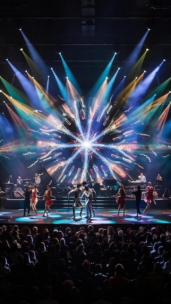 Bright stage illuminated by electric spotlights generated by