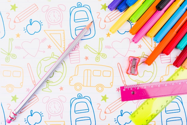 Bright stationery on painted paper