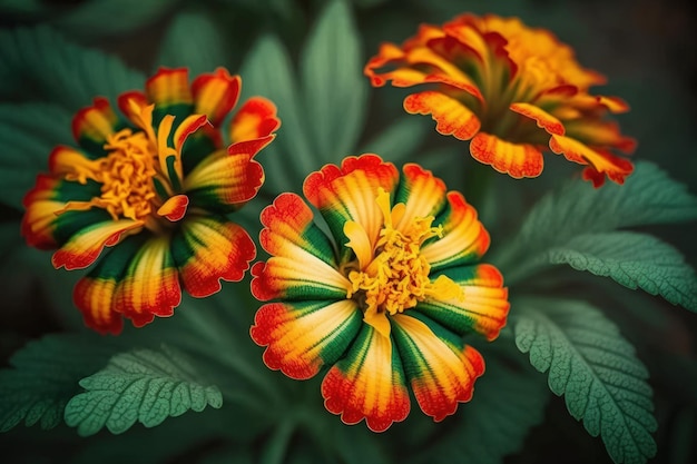 Bright striped french marigold flowers in Sydney Australia