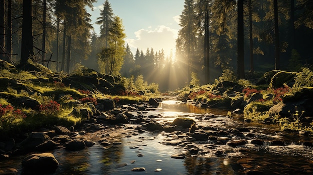 Bright sun in the forest