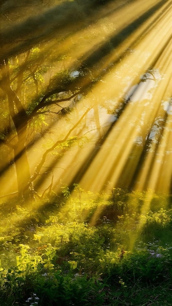 Photo bright sun illuminates a clearing in the forest