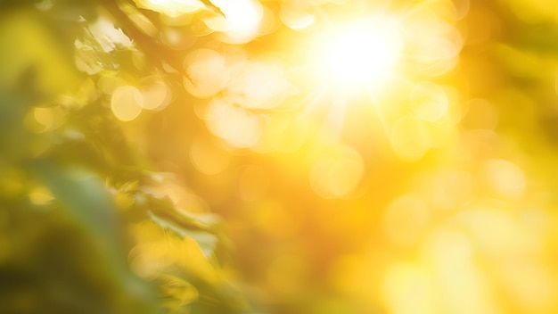 Photo bright sun shining through the green leaves of a tree with a blurred background