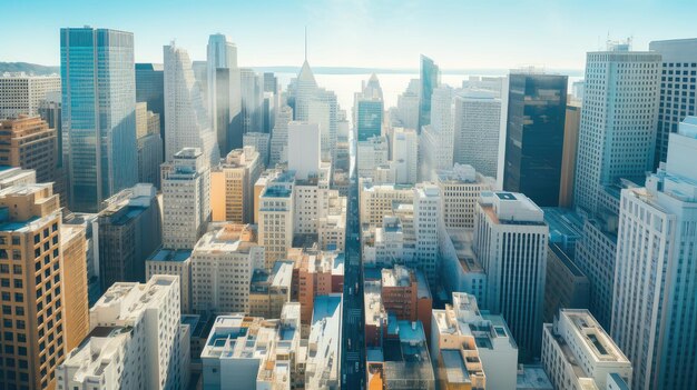 Photo bright sunlight over urban cityscape horizon