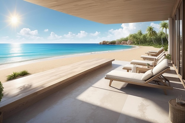 Bright sunny beaches with glistening sunshine terraces for use as a place to place or advertise goods