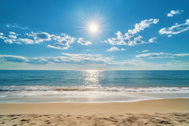 Photo bright sunny day at the beach with gentle waves and a vibrant sky reflecting on the ocean