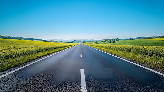 Photo bright sunny day open road stretching to horizon empty billboard on roadside vibrant green fields cl