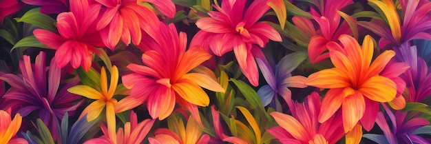 Bright tropical flowers background banner ai generated