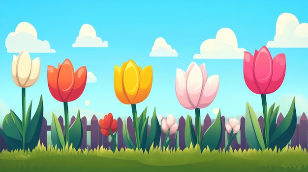 Photo bright tulips bloom in a vivid field showcasing the beauty of spring through charming d art