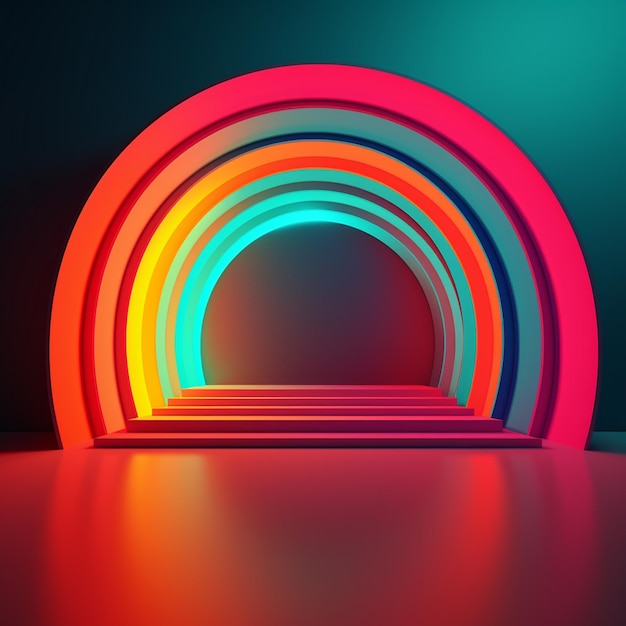 A bright tunnel with a rainbow in the middle.