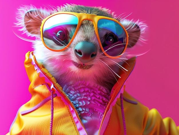 Bright and vibrant 3D animal in summer sport gear closeup dynamic pose