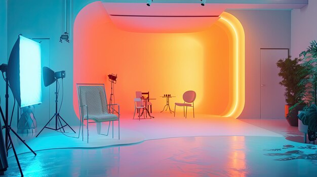 Photo bright and vibrant cyc studio space with curved walls for creative activities